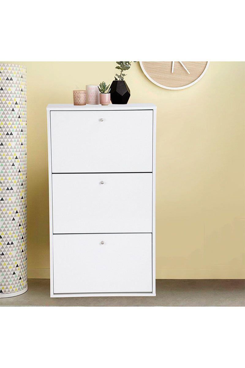 Zapatera 3 Divisiones de Madera Unicolor Blanco-1