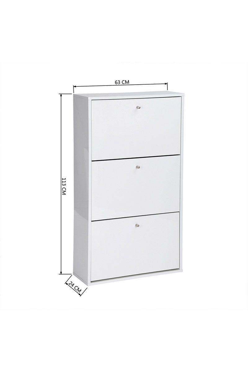 Zapatera 3 Divisiones de Madera Unicolor Blanco-2