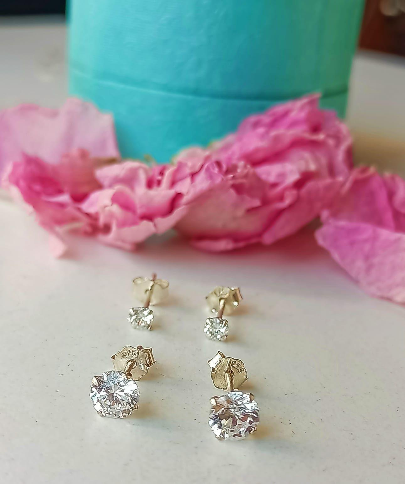 Set Aros Conjunto Punto De Luz Zirconia Plata Fina 3mm más 5mm-3