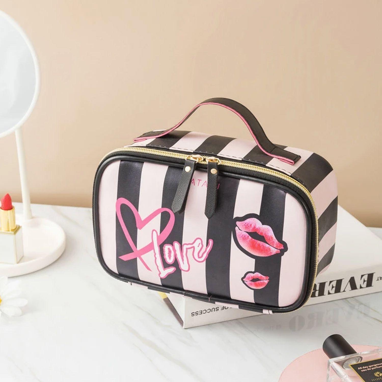 Cosmetiquero Para Maquillaje "Love" Rosado con Negro-1