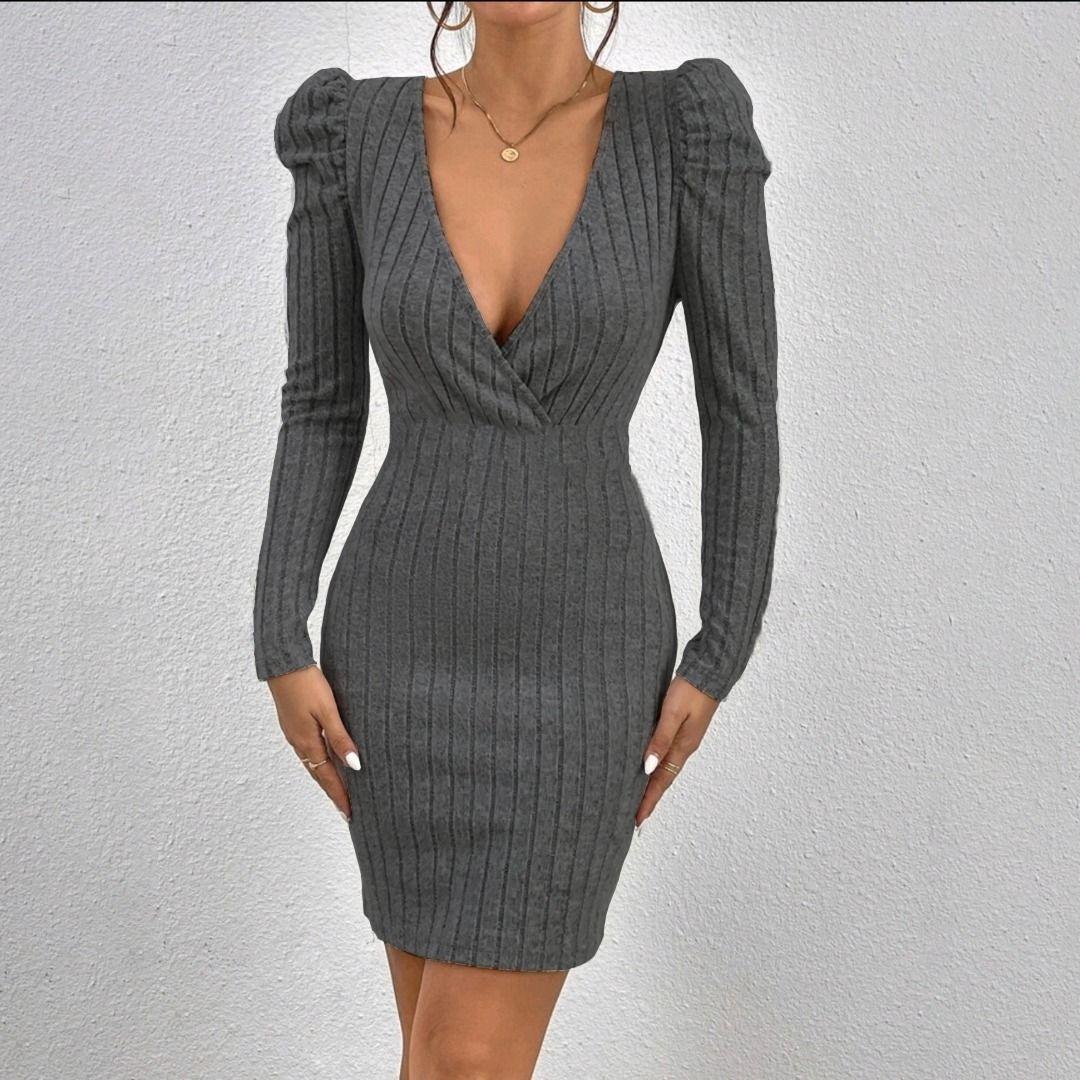 VESTIDO CORTO AJUSTADO CASUAL MANGA LARGA I001-0