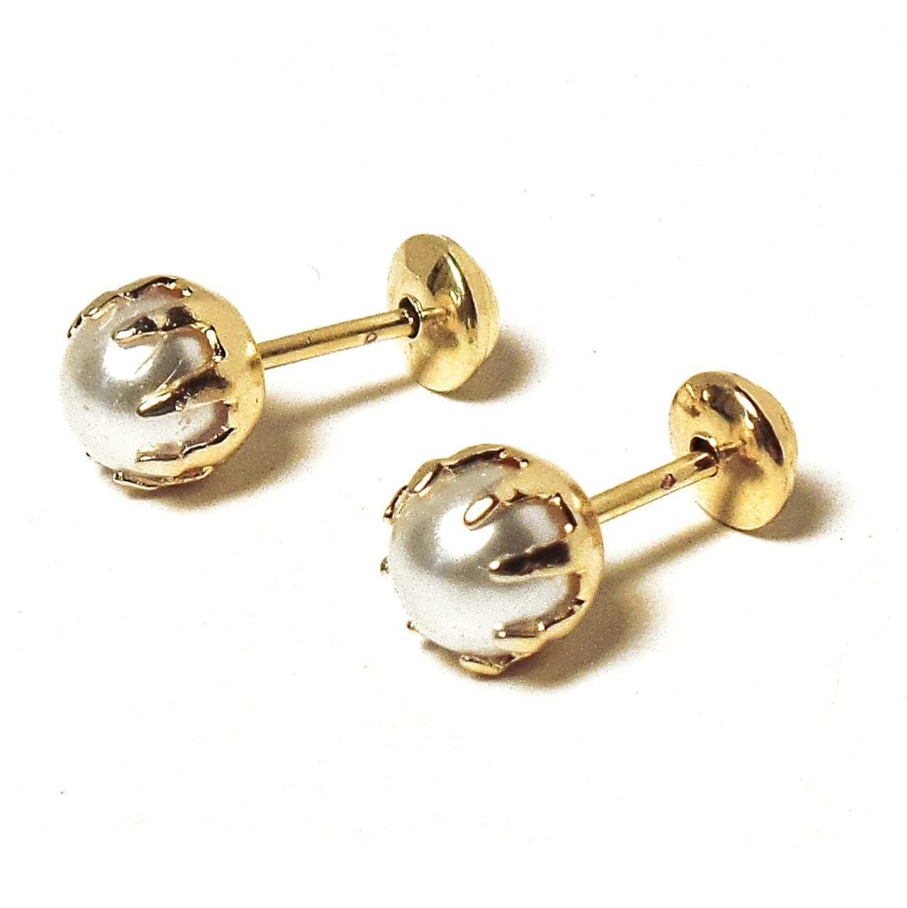 Aros Niña Perla Sintética 5mm Enchapado Oro 18K-0