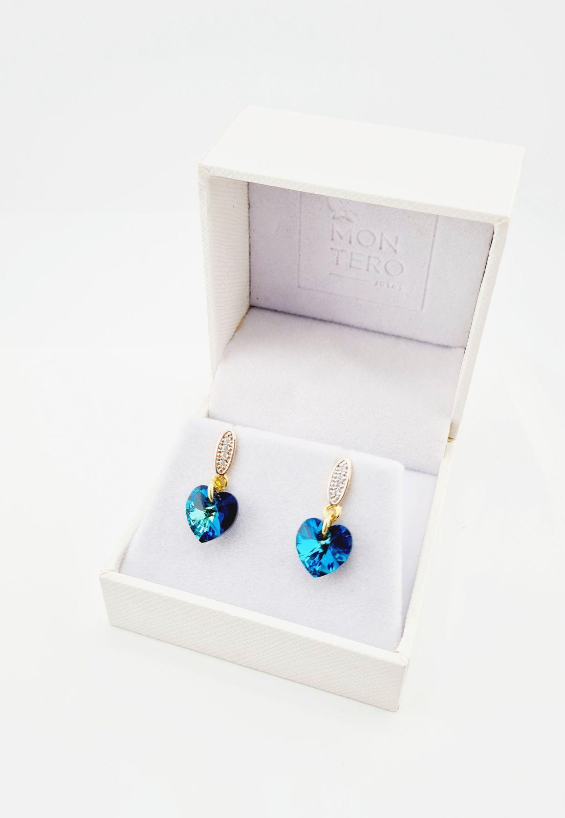 Aros Romance Gold Cristales Genuinos Bermuda Blue.-2