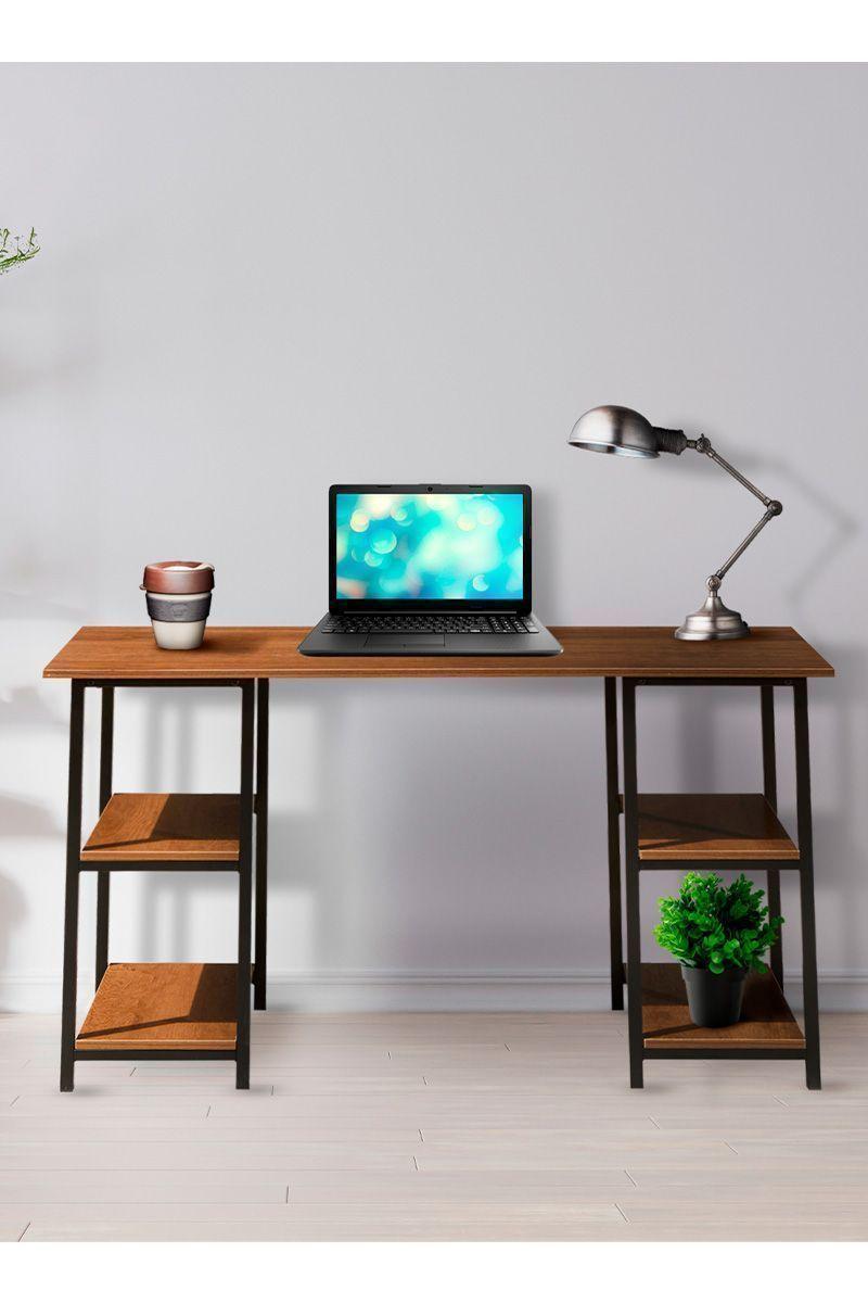 Escritorio con Estantería Inferior Doble Negro-46