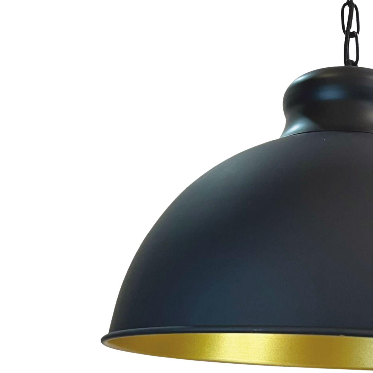 Lámpara Colgante E-27 Con Cadena Negro Con Dorado-3