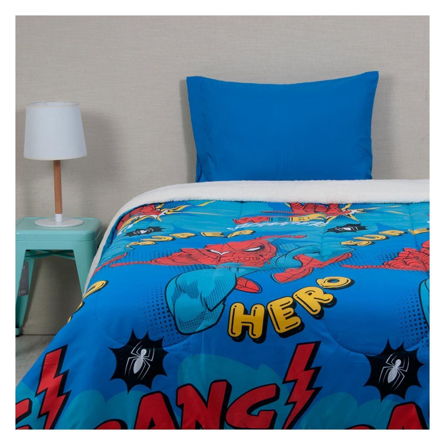 Plumon 1.5 Plazas Microfibra Infantil Azul SpiderMan Mashini-1
