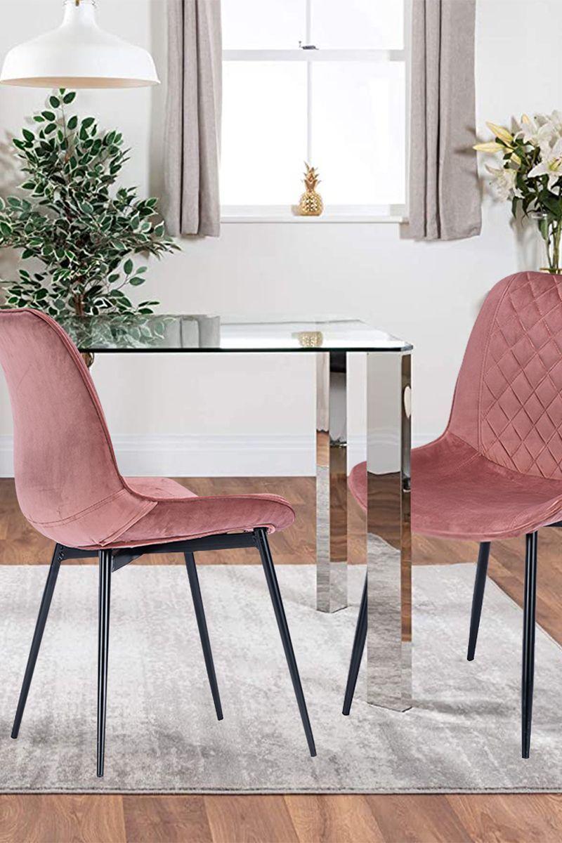 Silla de Comedor de Terciopelo Rosado-1