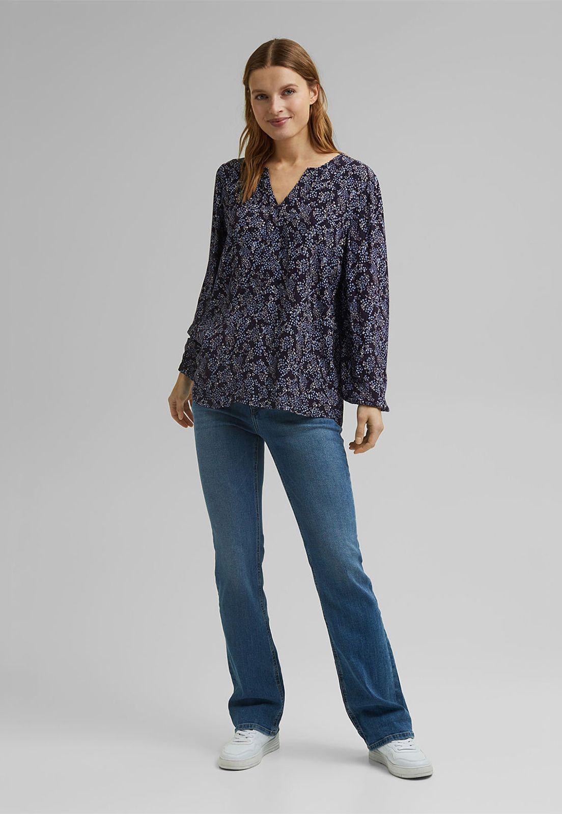 Blusa Mujer Manga Larga Estampada Esprit Azul marino-0