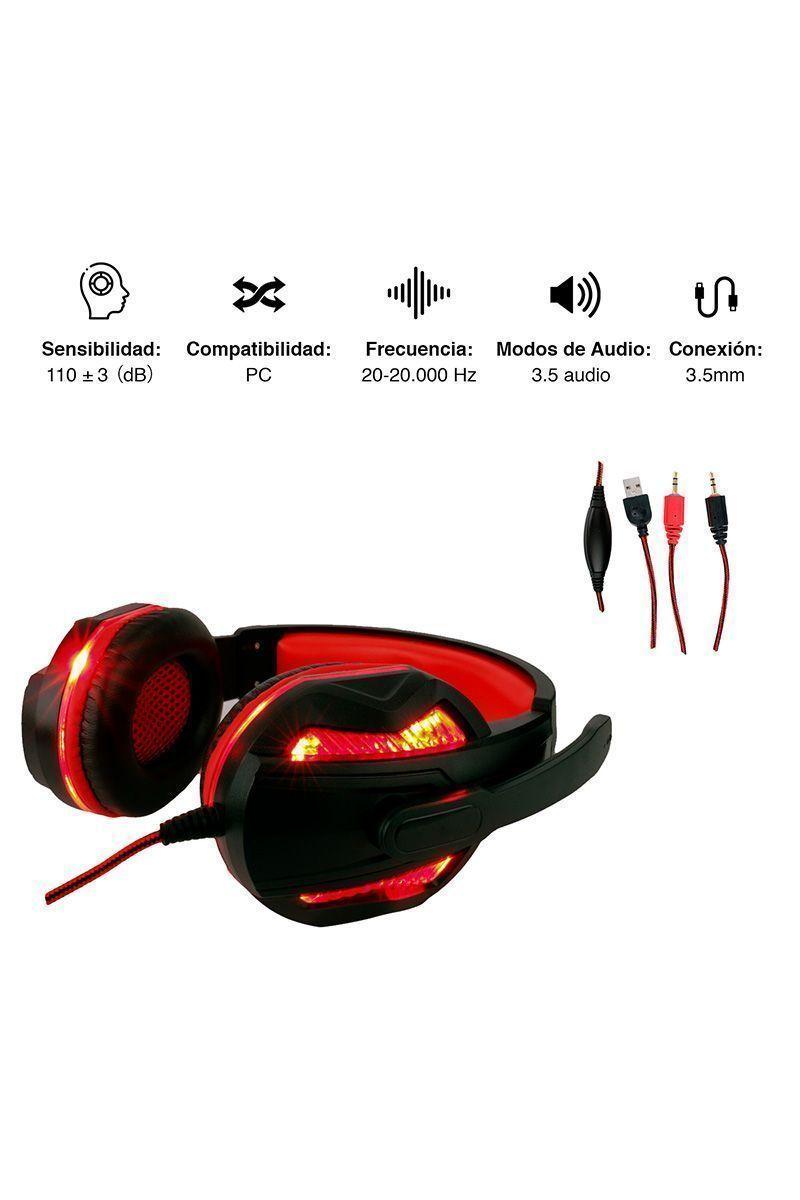 Audífonos Gamer GH05 Luces Led con Micrófono Rojo-2