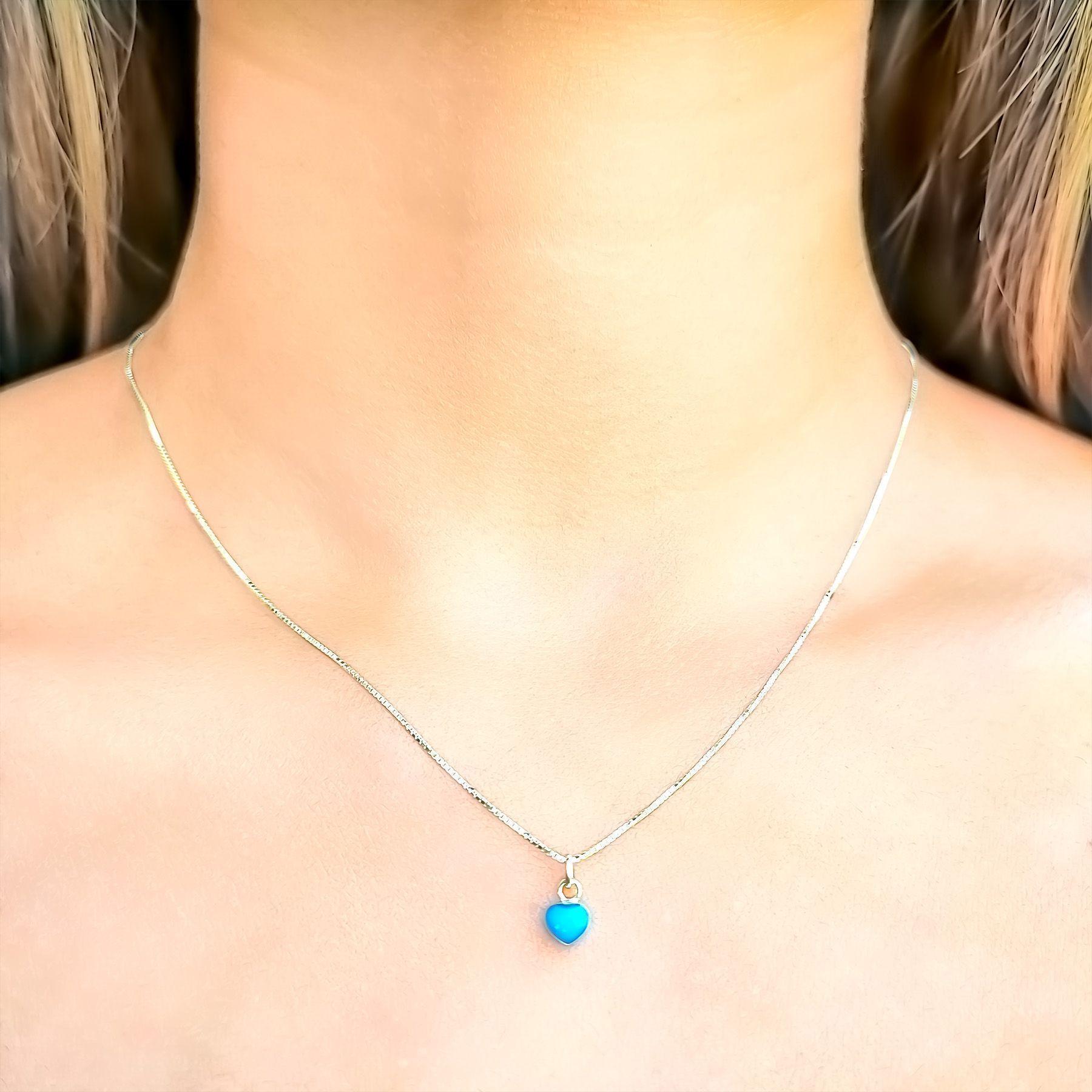 Collar Corazón Celeste Esmaltado Mini Plata Fina 925-2