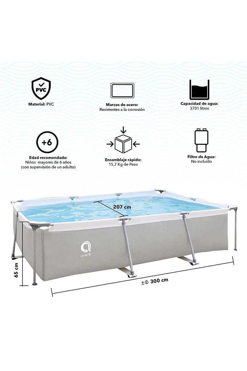 Piscina Rectangular 3701Lts 65cmx300cmx207cm Gris-2