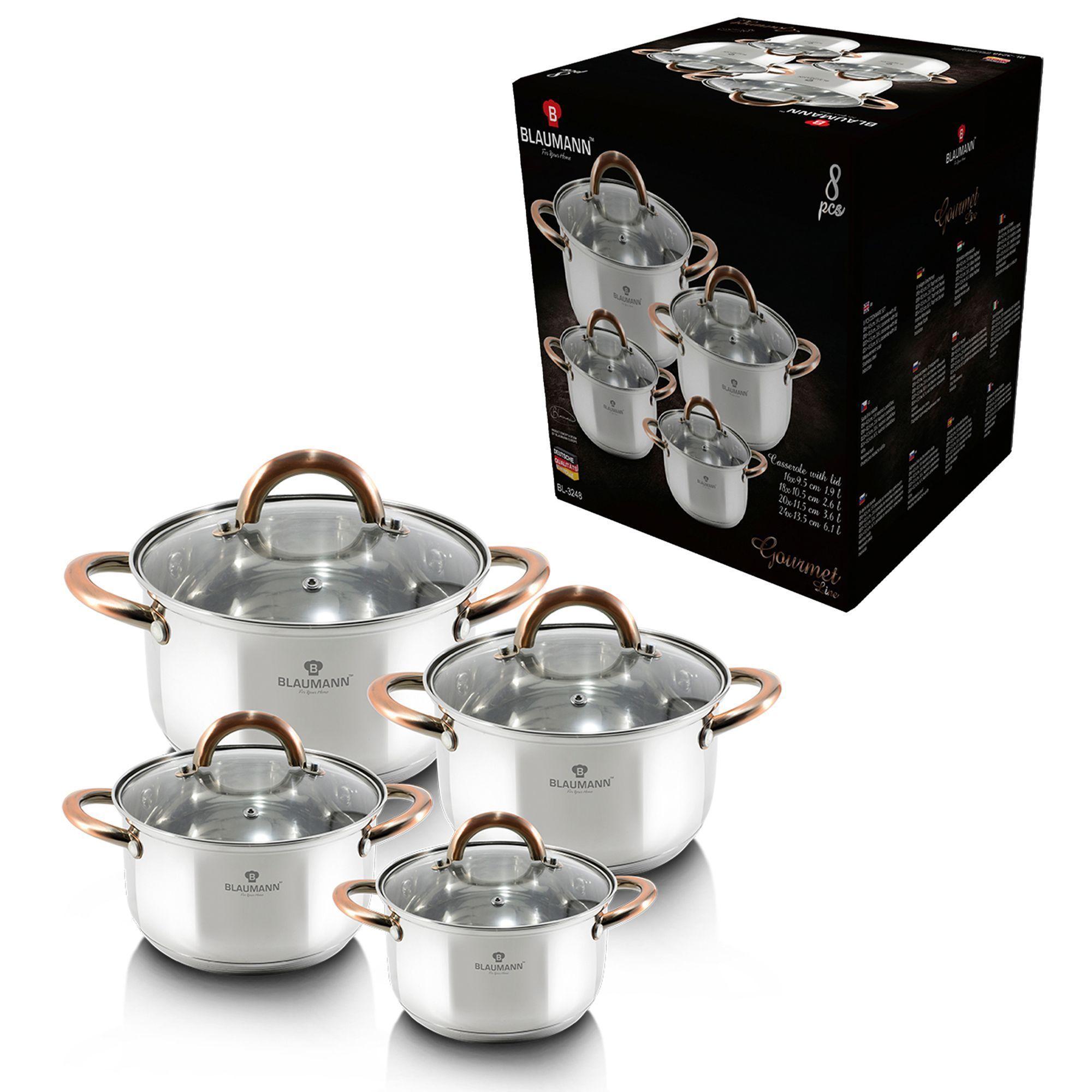 Batería línea Gourmet, 8 piezas, acero inoxidable, inducción.-0