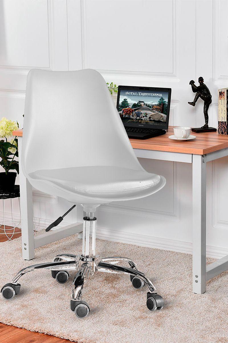 Silla de Escritorio Giratoria con Cojín Blanco-1