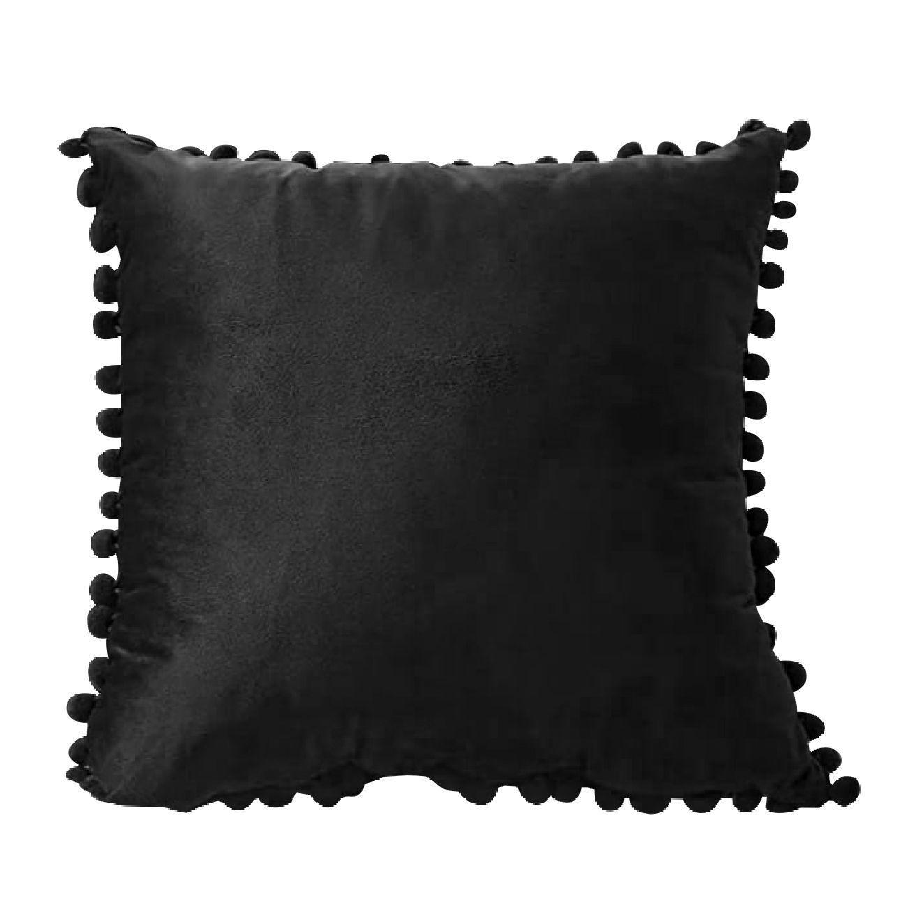 Funda Terciopelo Para Cojin Con Pompon - Negro-0