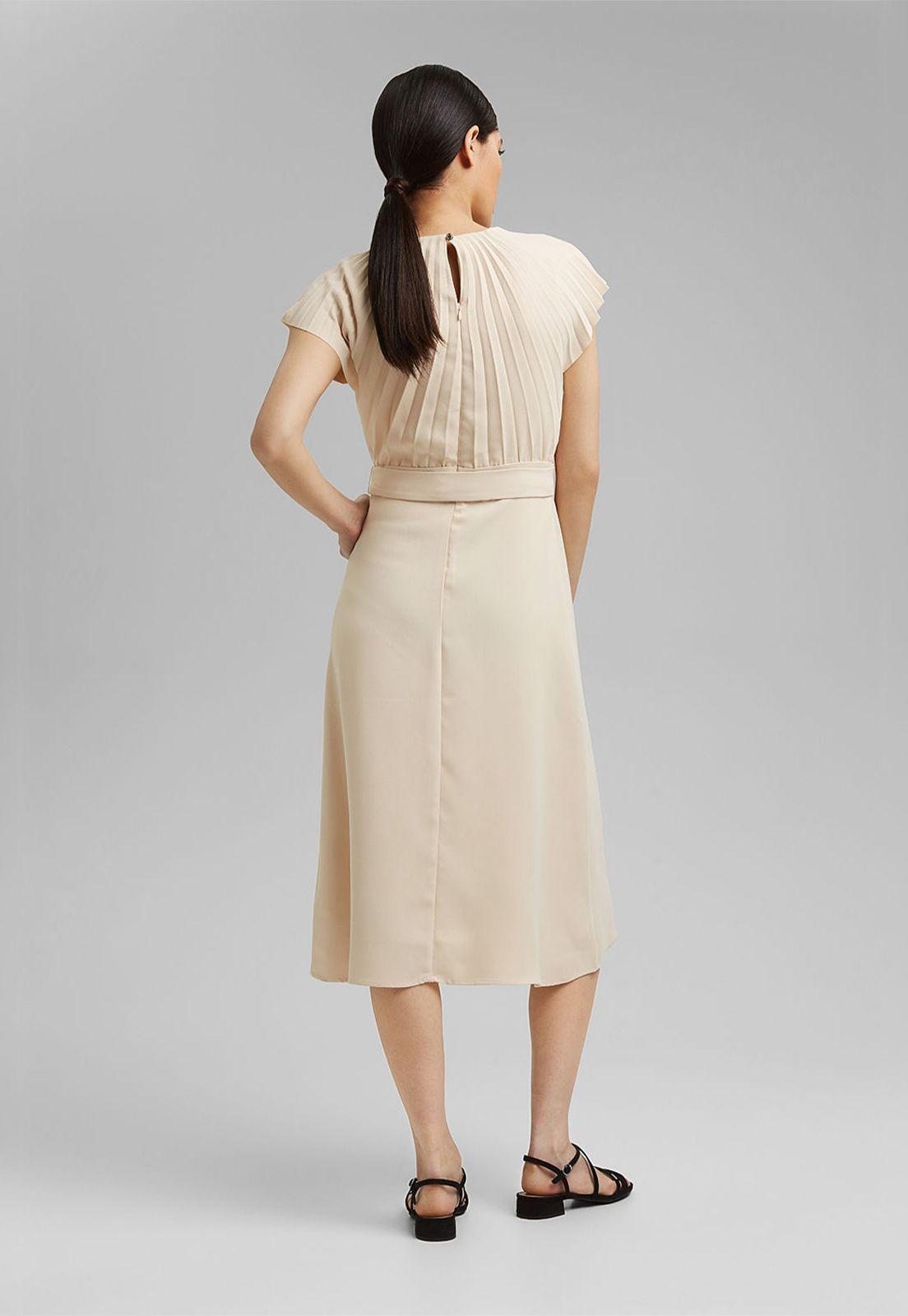 Vestido De Crepé Con Parte Superior Plisada Esprit-1