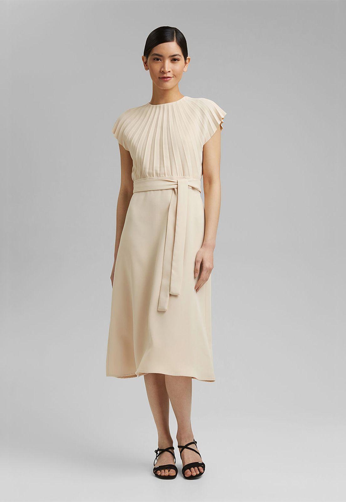 Vestido De Crepé Con Parte Superior Plisada Esprit-0