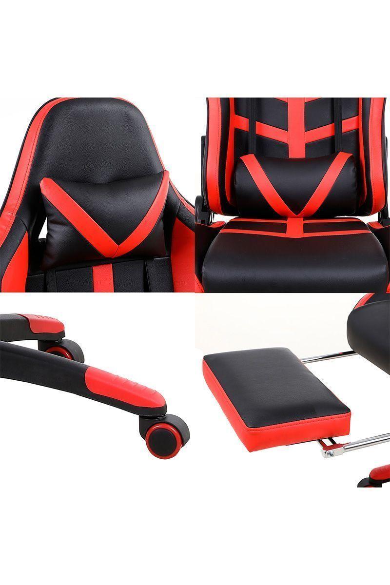 Silla Gamer Racing Reclinable 180° Reposapiés Rojo-5