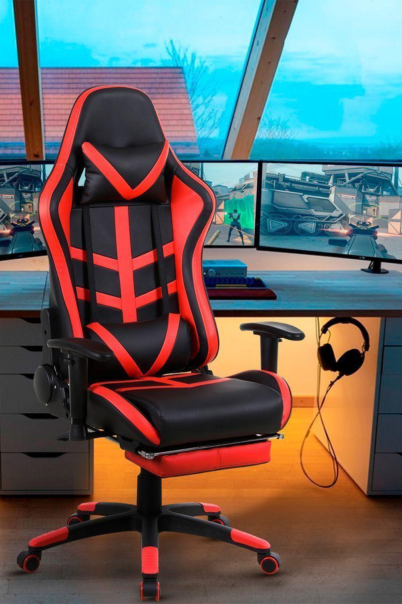Silla Gamer Racing Reclinable 180° Reposapiés Rojo-1