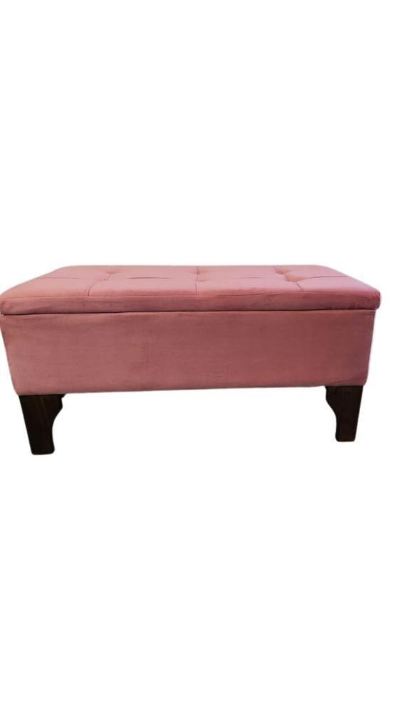 Banqueta Baul HVM Boton Palo Rosa Felpa-3