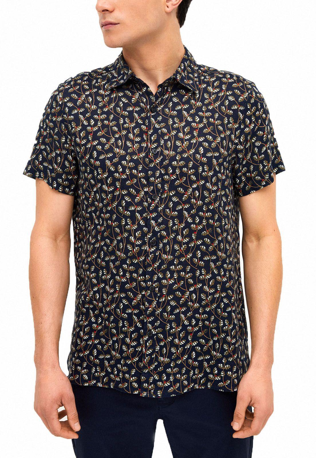 Camisa lino estampada navy-0
