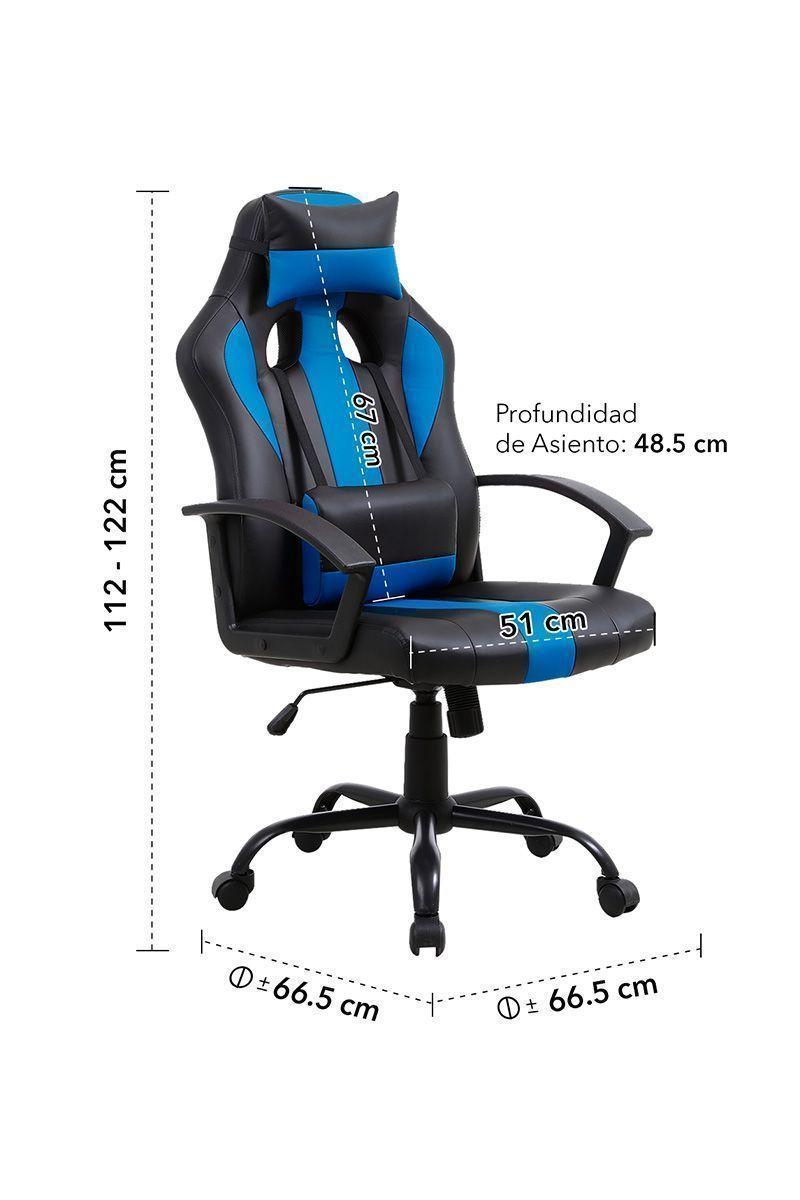 Silla Gamer Reclinable y Altura Ajustable Azul-2