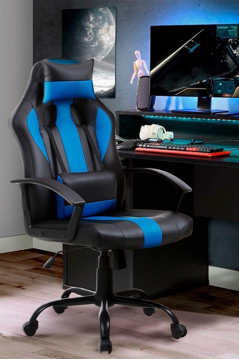 Silla Gamer Reclinable y Altura Ajustable Azul-1