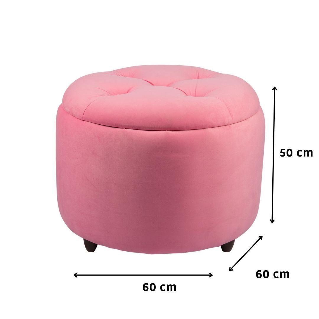 Pouf Zoe con Baúl Rosado Felpa 60x60x50 cm de Máxima Design -6