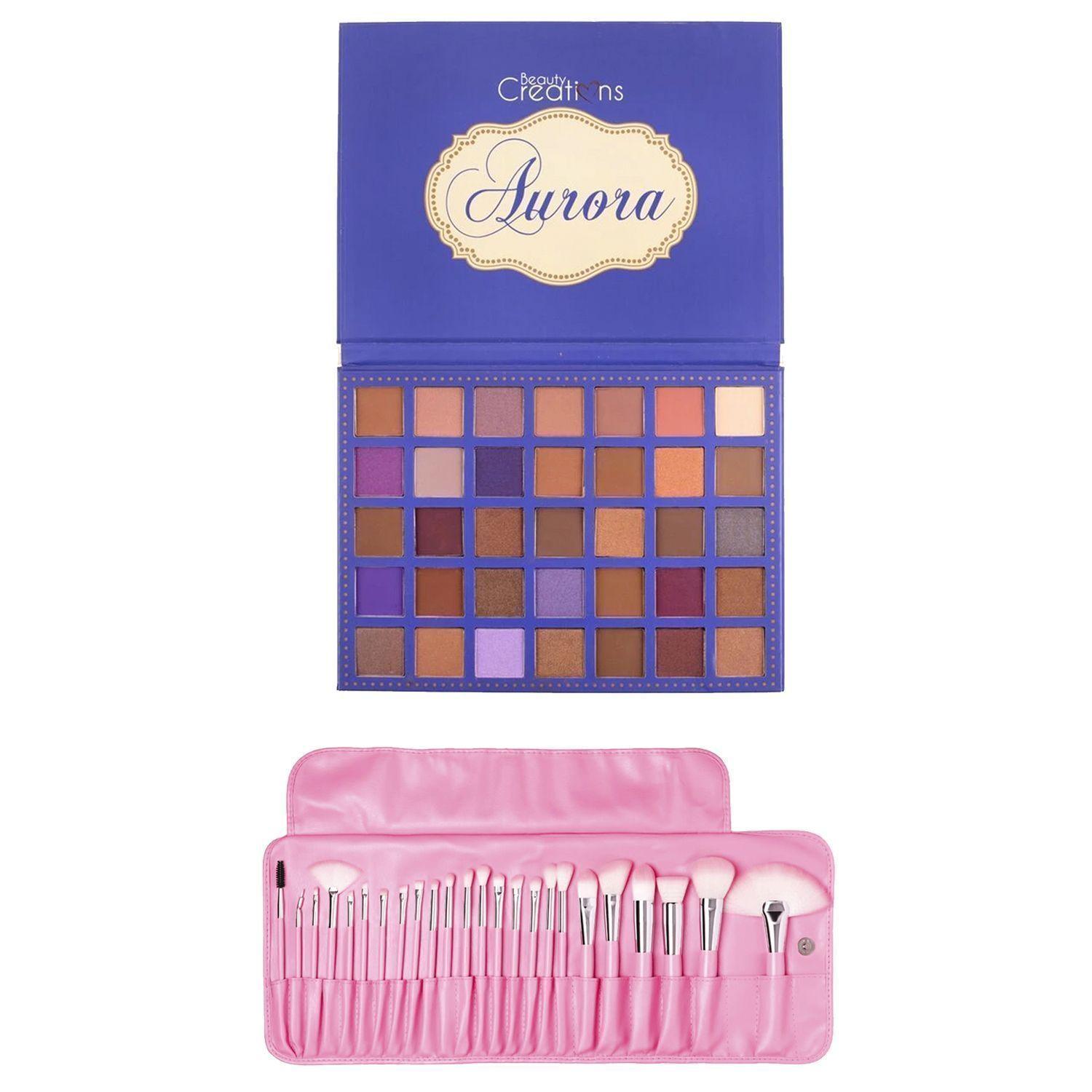 Pack Paleta De Sombra "Aurora" + Set 24 Brochas Pastel Cotton Candy de Beauty Creations-0