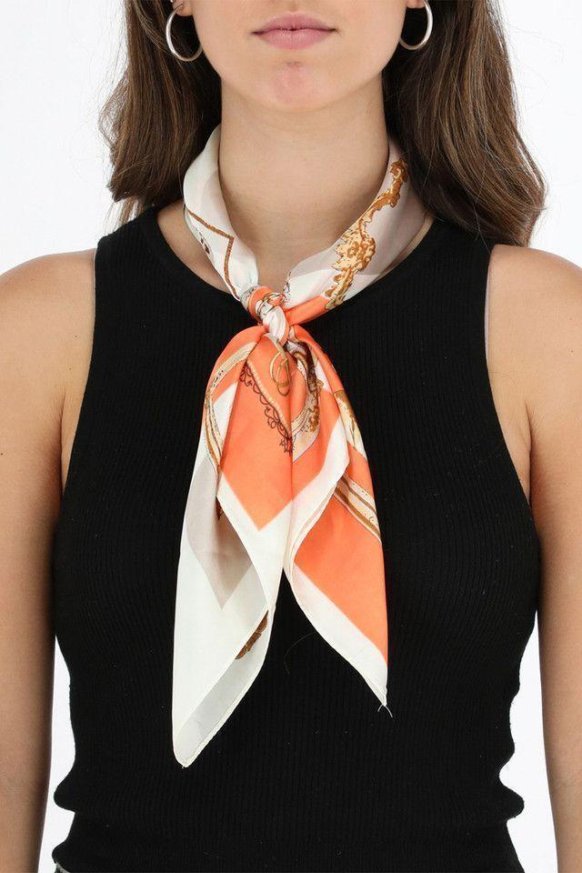 Pañuelo Bandana Naranjo Y Blanco Trigal Antonieta Humana-2