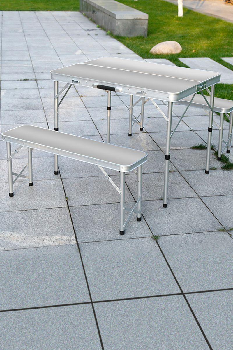 Set Mesa Bancas Plegable Tipo Maleta Gris-1