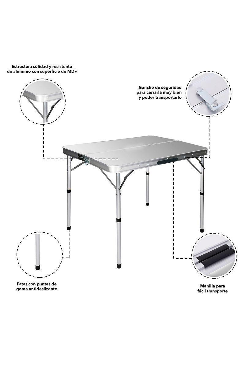 Set Mesa Bancas Plegable Tipo Maleta Gris-3