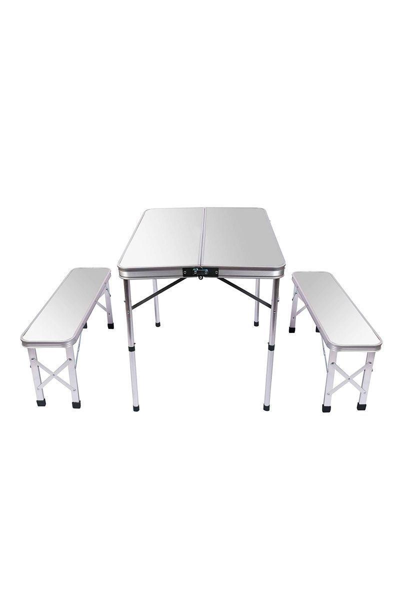 Set Mesa Bancas Plegable Tipo Maleta Gris-0