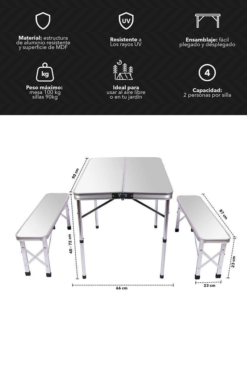 Set Mesa Bancas Plegable Tipo Maleta Gris-2