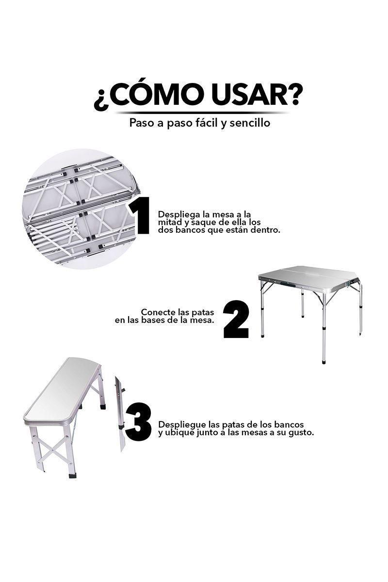 Set Mesa Bancas Plegable Tipo Maleta Gris-4