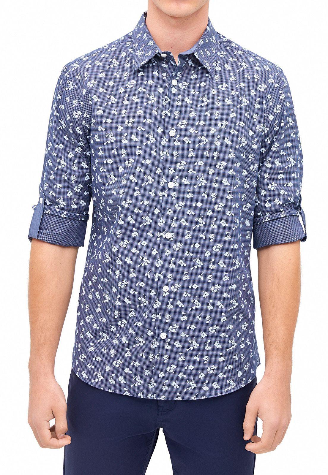 Camisa casual estampada flores Navy-0