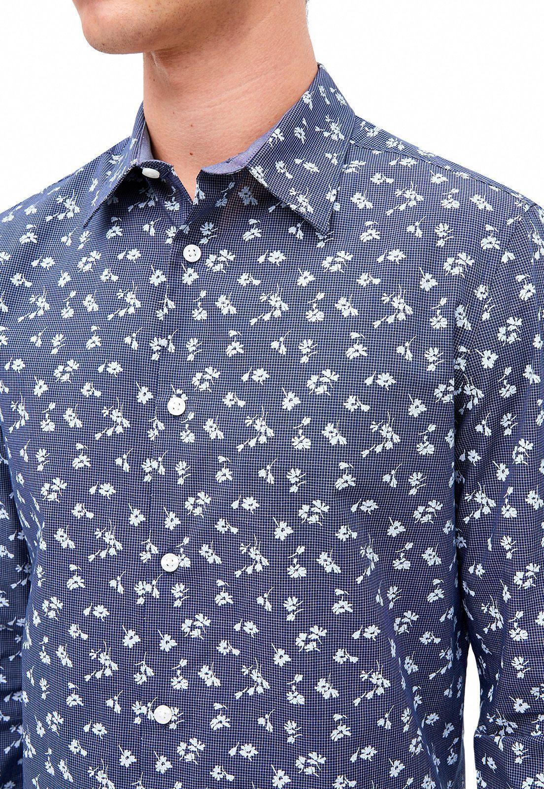 Camisa casual estampada flores Navy-1