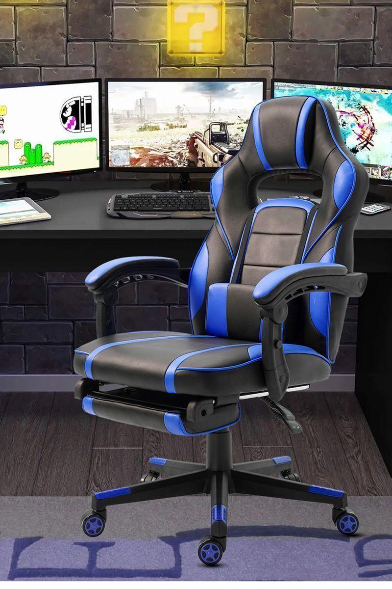 Silla Gamer Extreme Game PVC Apoya Pies Azul-1