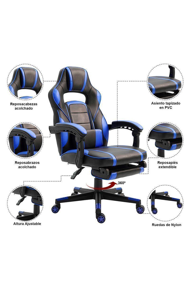 Silla Gamer Extreme Game PVC Apoya Pies Azul-4