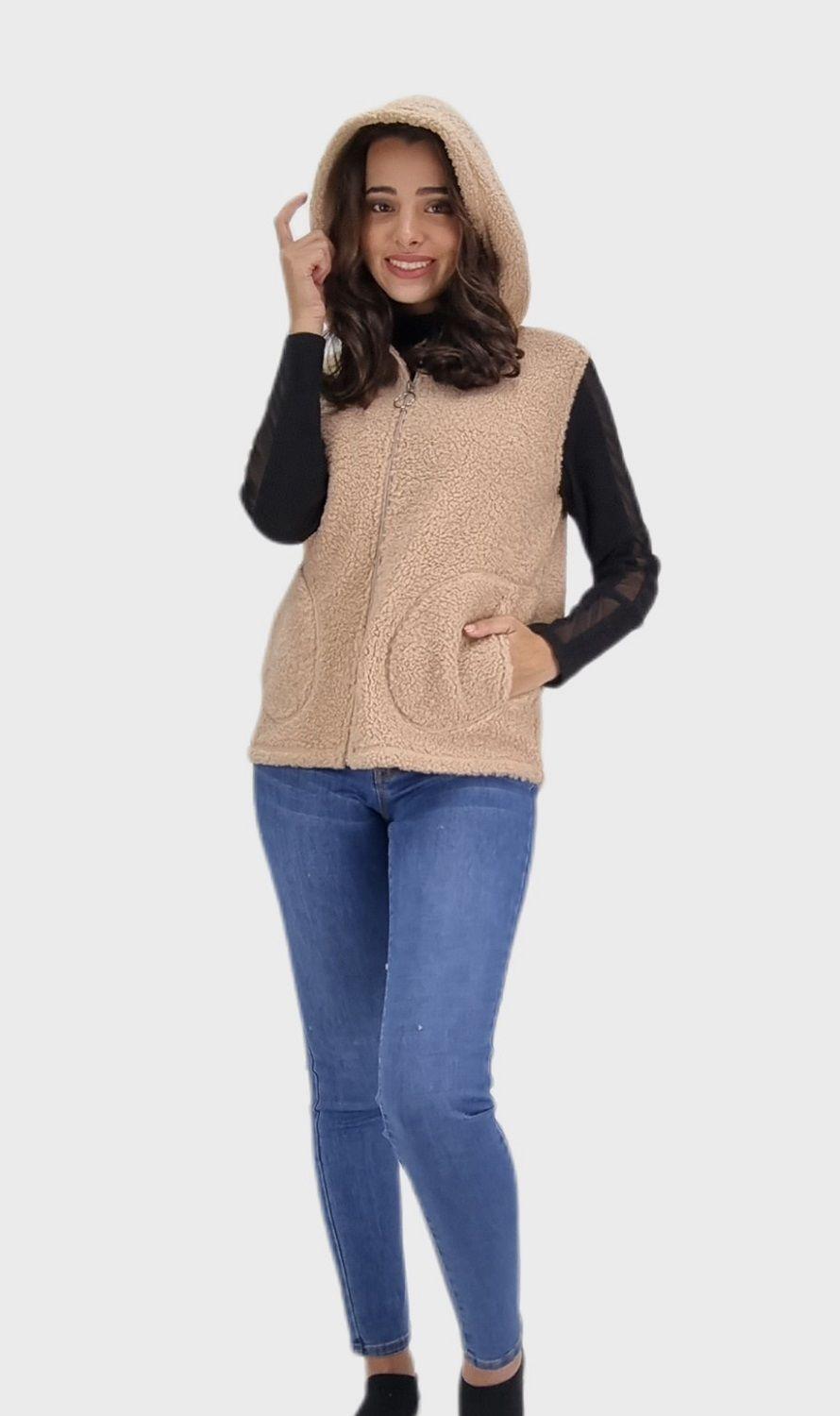 Casaca cordero s/mangas beige-0