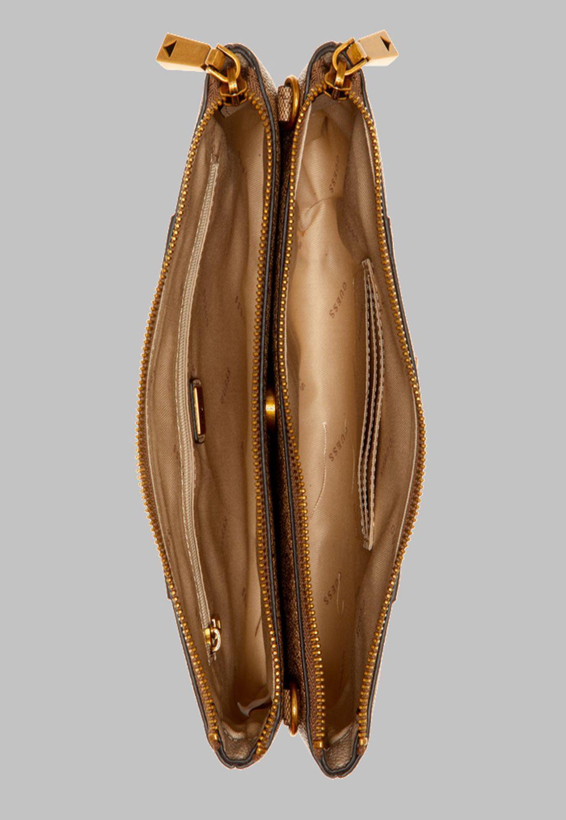 Mini Cartera Guess Noelle Dbl Zip Crossbody Lte Café-3