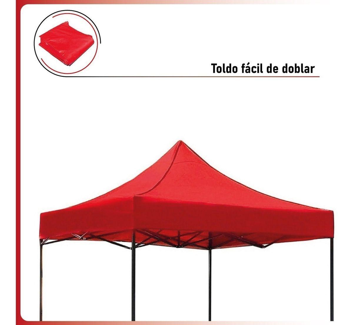 Toldo Plegable 3x3 Carpa Impermeable Protección UV Rojo-6