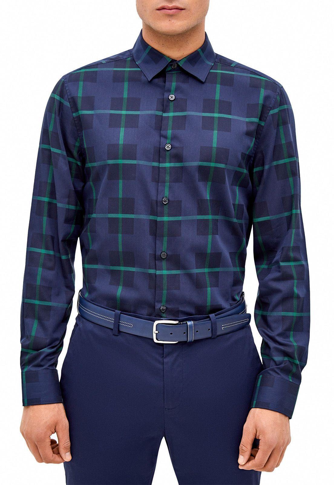 Camisa cuadros azul manga larga-0