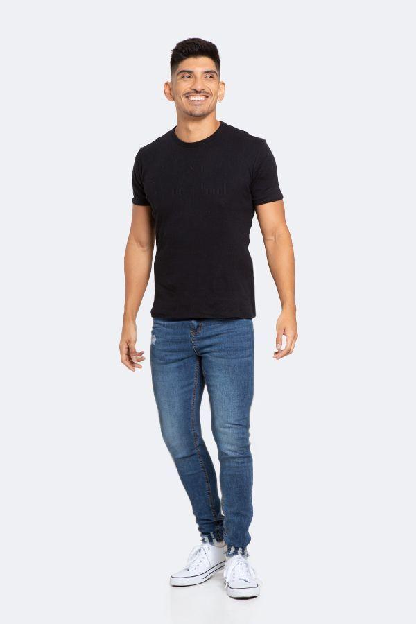 Jeans Hombre Skinny Azul Focalizado Medio Con Destroyer-2