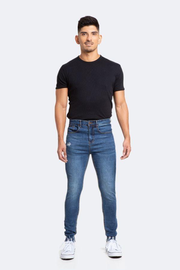 Jeans Hombre Skinny Azul Focalizado Medio Con Destroyer-5