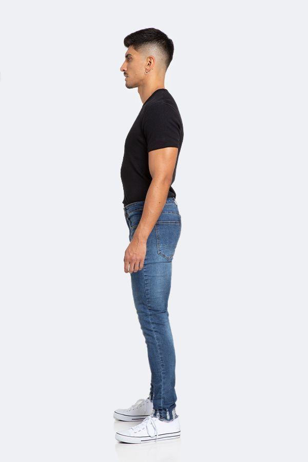 Jeans Hombre Skinny Azul Focalizado Medio Con Destroyer-3