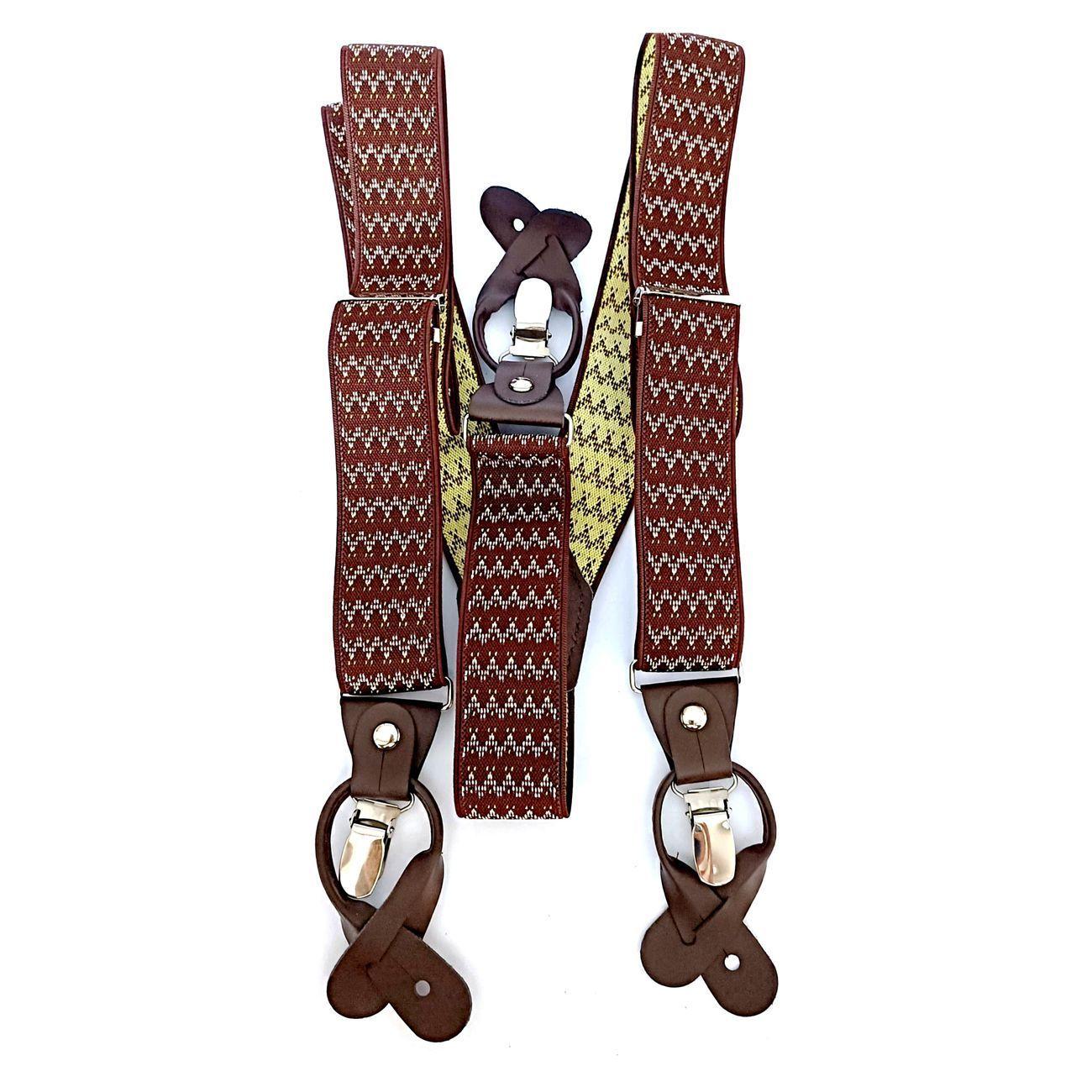 Suspensor hombre elastico cafe Plaid doble broche-0