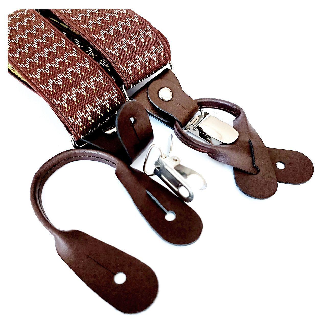 Suspensor hombre elastico cafe Plaid doble broche-1