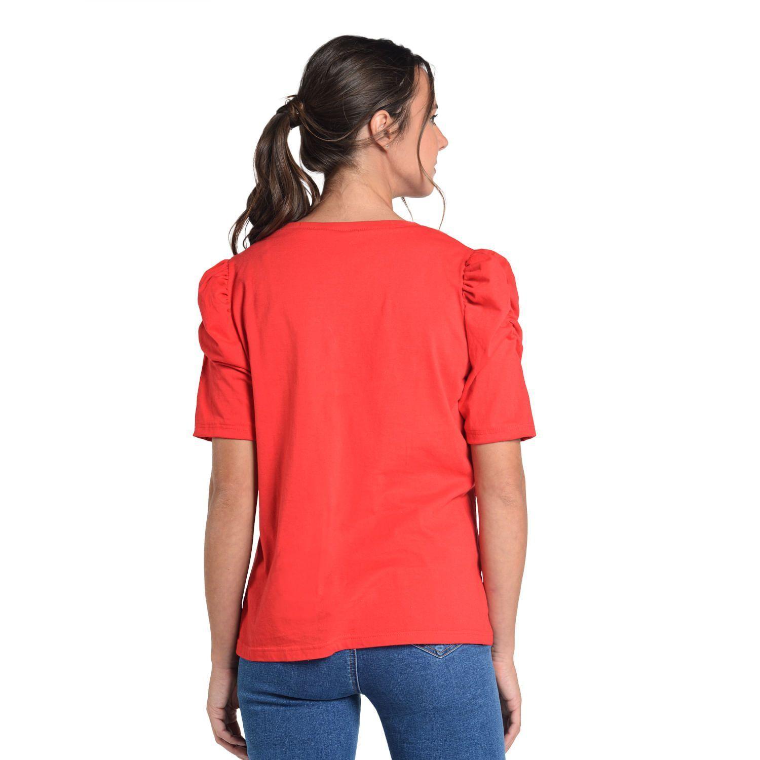 Polera Manga Globo Algodón Rojo Caffarena-2