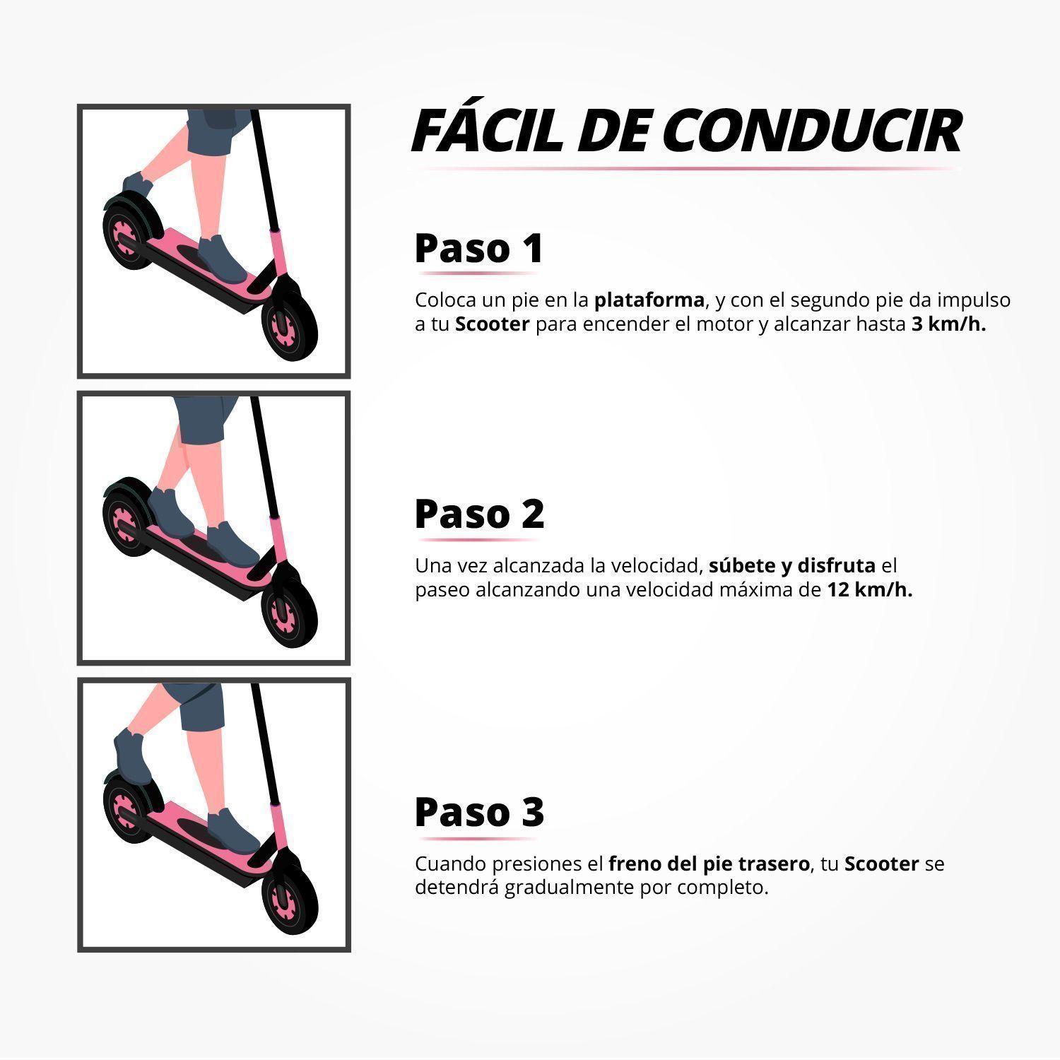 Scooter Eléctrico Faro y Altura Ajustable Rosado-4