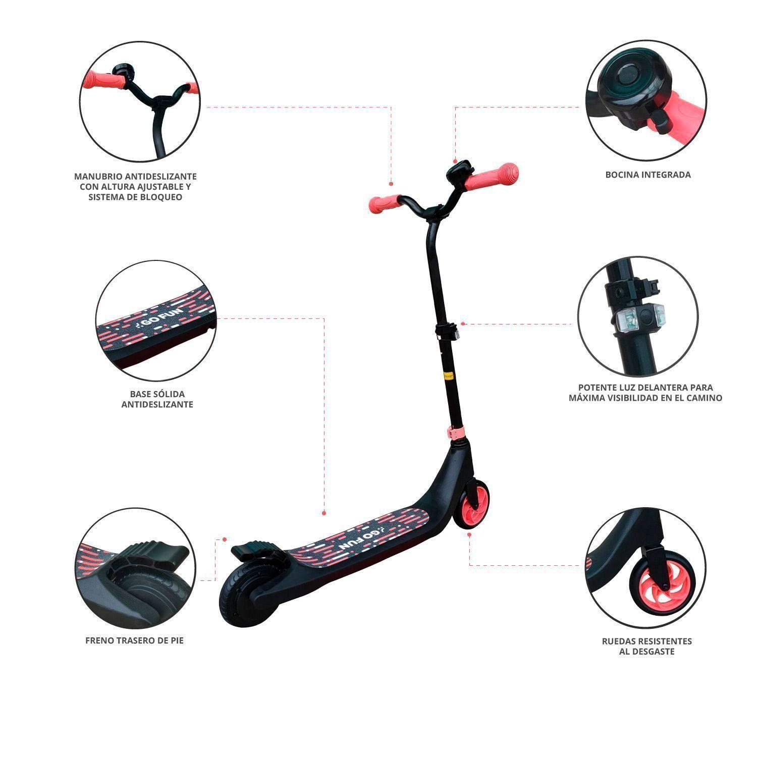 Scooter Eléctrico Faro y Altura Ajustable Rosado-3